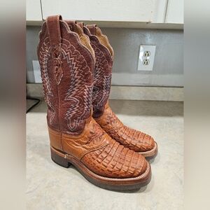 Womens 5 C Lucchese Brown Genuine Exotic CAIMAN Western Cowboy Boots, WORN ONCE